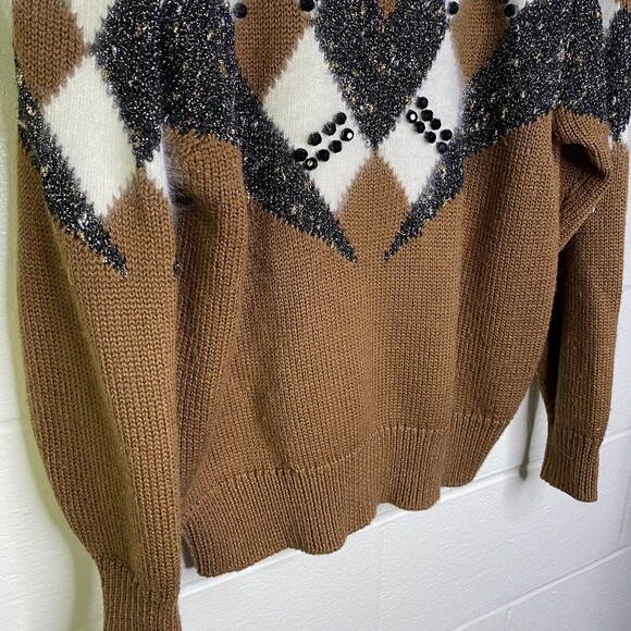 Vtg 90s Sweater Alexa Grace Womens Large Wool Blend Metallic Grandma Core Brown - Picture 4 of 8